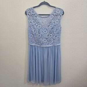 David's Bridal Women's Bridesmaid Dress Light Blue w/ Lace & Chiffon  Sz 14